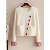White Knitted Fabric Cardigan Sweater For Women - oryass.com