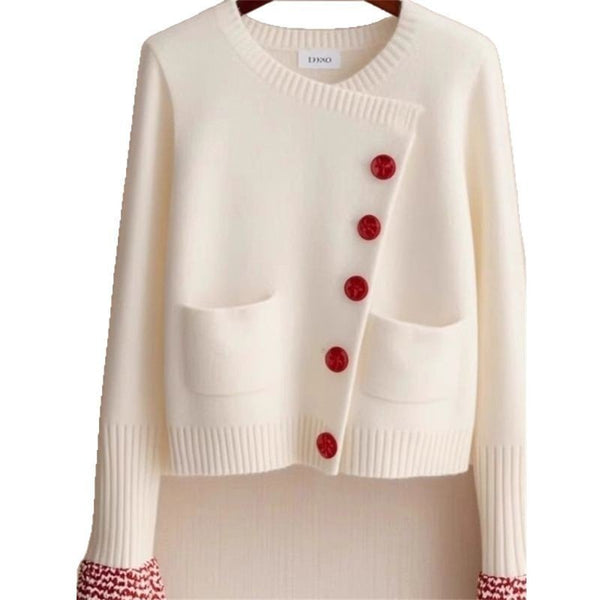 White Knitted Fabric Cardigan Sweater For Women - oryass.com