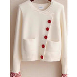 White Knitted Fabric Cardigan Sweater For Women - oryass.com