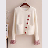 White Knitted Fabric Cardigan Sweater For Women - oryass.com