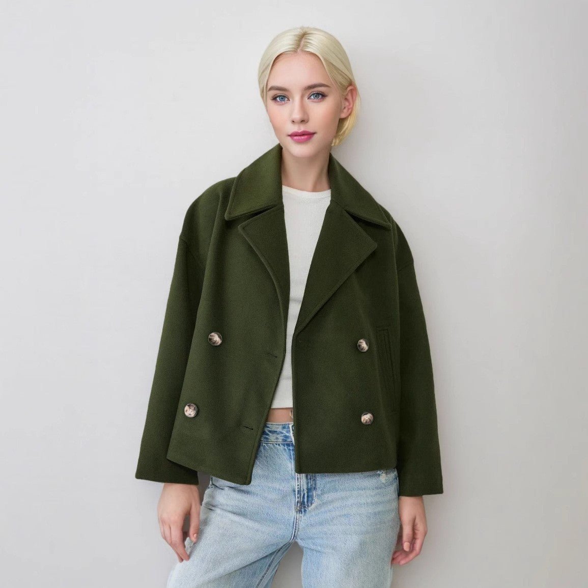 Womens Double Breasted Wool Blend Coat - oryass.com