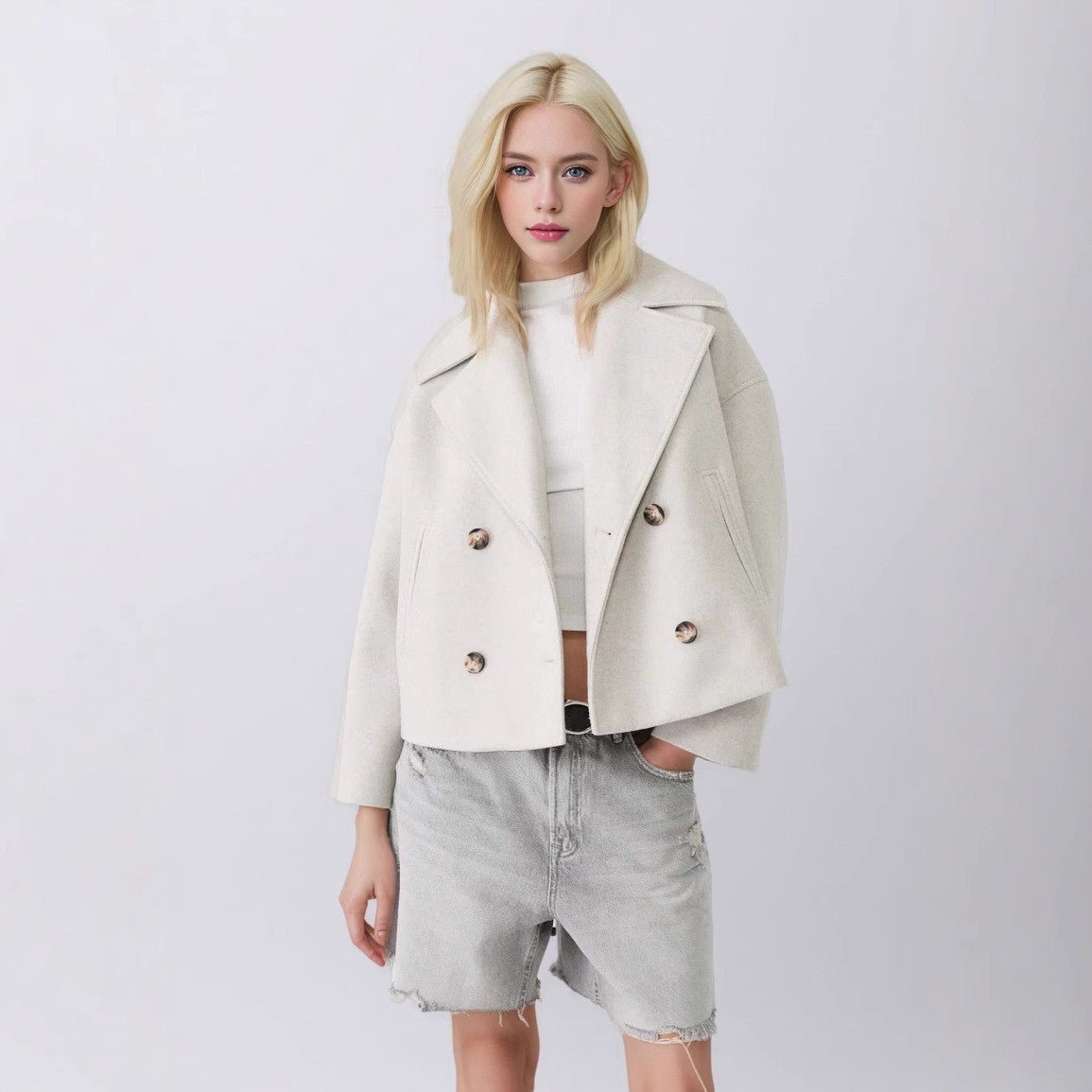 Womens Double Breasted Wool Blend Coat - oryass.com