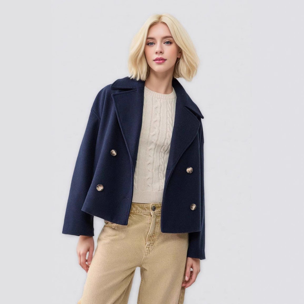 Womens Double Breasted Wool Blend Coat - oryass.com